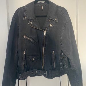 Free People Black Denim Biker Jacket